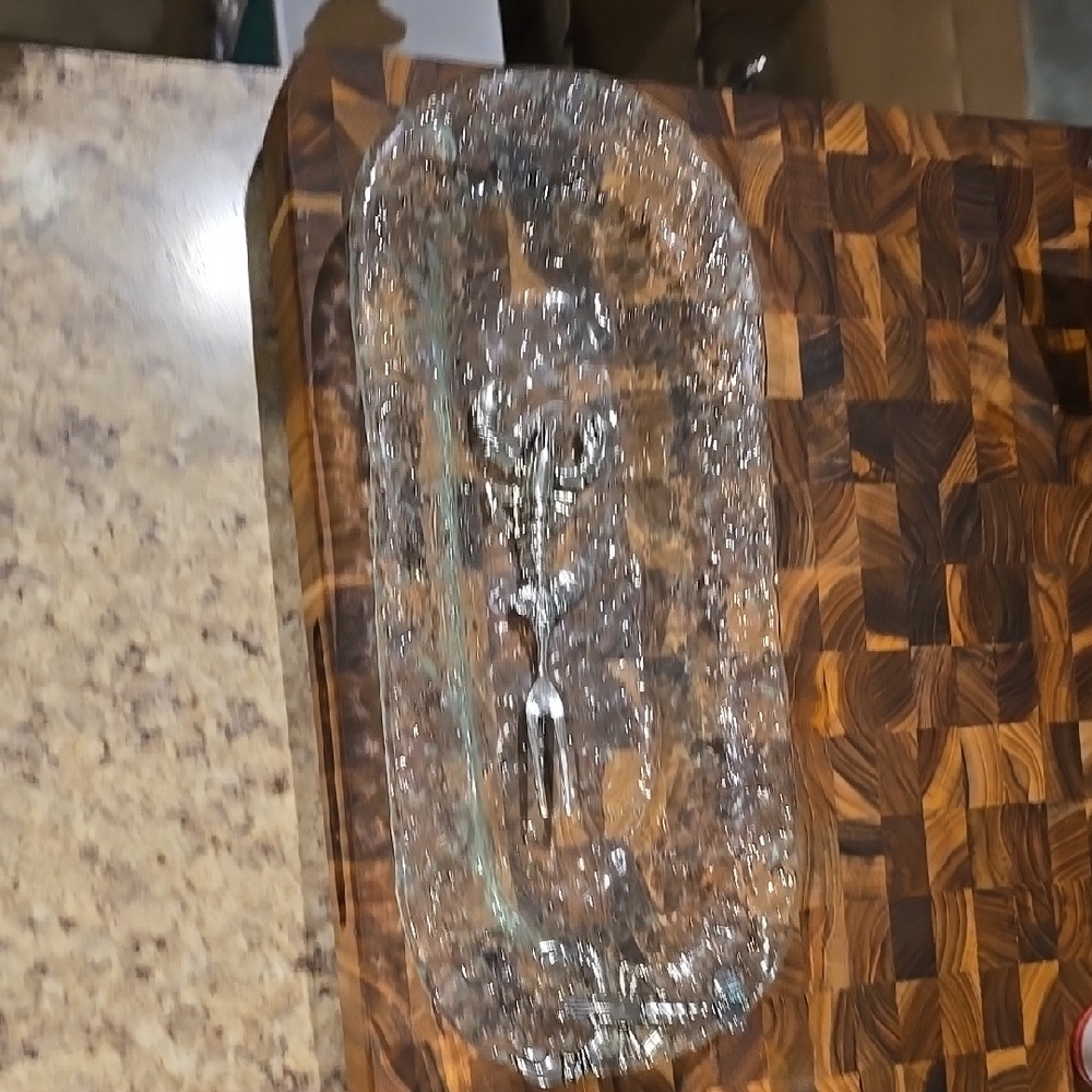 Elegant Bubbled Glass & Silver Lobster Serving Tray w Fork